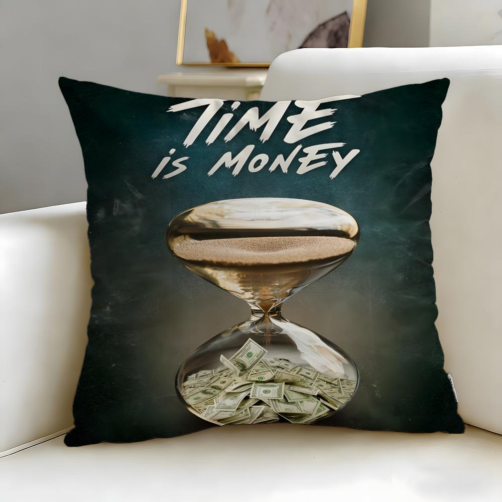 classic theme Time is Money Cushion Cover Soft  EasyWash Pillow Case  Versatile for Couch Bed Travel and Office