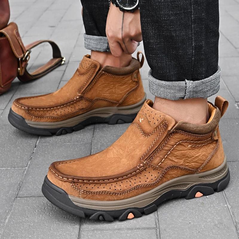 Men's Real Leather Ankle Boots Autumn Winter Mens Shoes for Men Fashion Casual Boots Cowhide Men Genuine Leather Boots