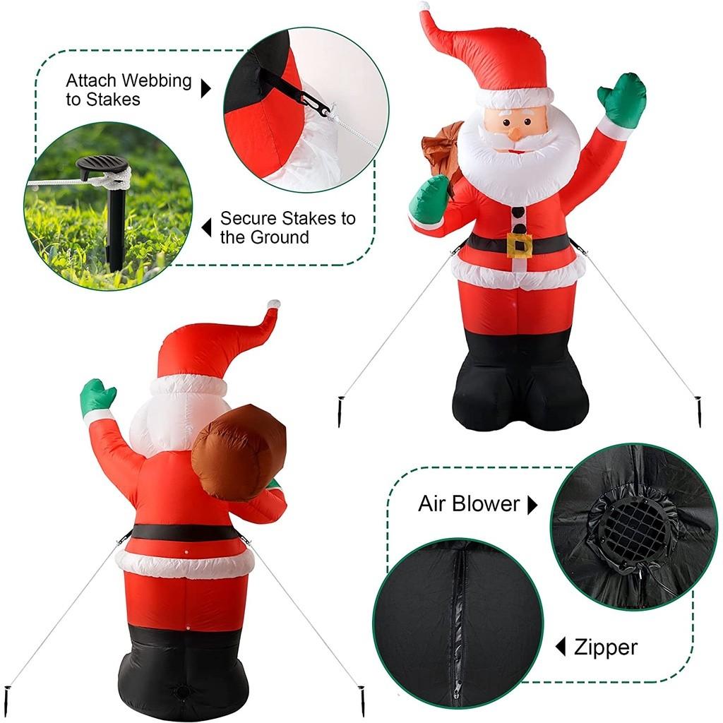 6 FT Holiday Yard Decoration Supplies Christmas Inflatable Santa Claus Christmas Inflatables Outdoor Decorations LED Lights