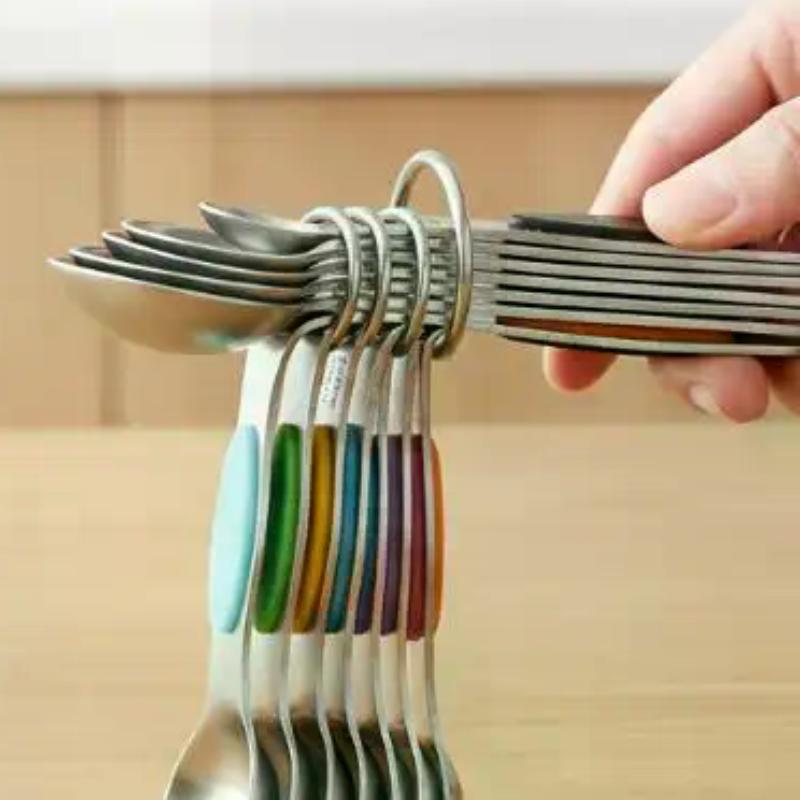 8Pcs Measuring Spoons Magnetic Measuring Spoons Dual Sided Stainless Steel Measuring Spoon Stackable Nesting Tablespoon Teaspoon