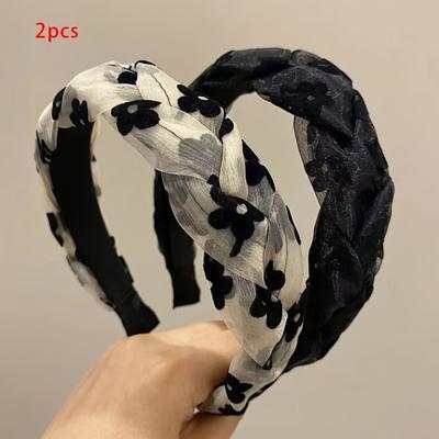 2pcs Temperament Elegant Gauze Flowers Hairband Cover White Hair Hairband Go Out Fashion Pressing Hair Card Hairband