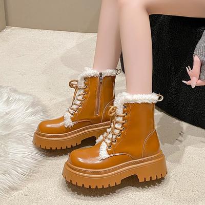 Chaussures pour femmes 2024 Marque Fermeture éclair latérale Bottes pour femmes Mode Lacets croisés Bottes modernes Femmes Hiver Grande taille Couleur unie Bottes mi-mollet