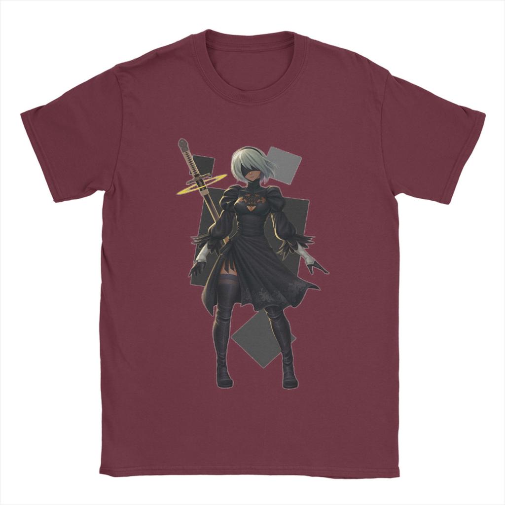 Vintage YoRHa 2B Anime Game Fans Art TShirt for Unisex Crewneck Pure Cotton T Shirts Short Sleeve Tee Shirt Summer Clothing