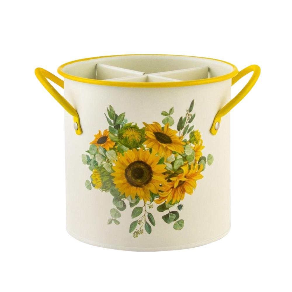 Retro Style Kitchen Storage Bucket With Divider Iron Material Draining Rack Durable Construction 4 Grids Kitchen Storage Box