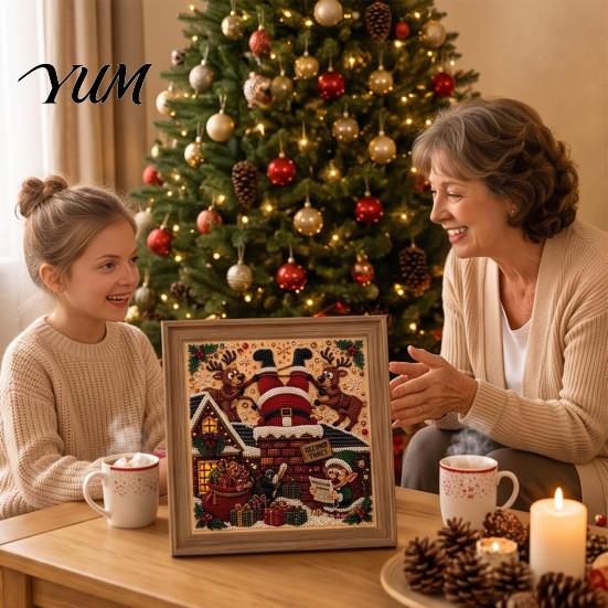 DIY Decorative Wall Ornaments Christmas Faux Pearl Art Kit, Rhinestone Painting 8" X 8", Cartoon Kits for Kids Snowman Animal Diamond Craft