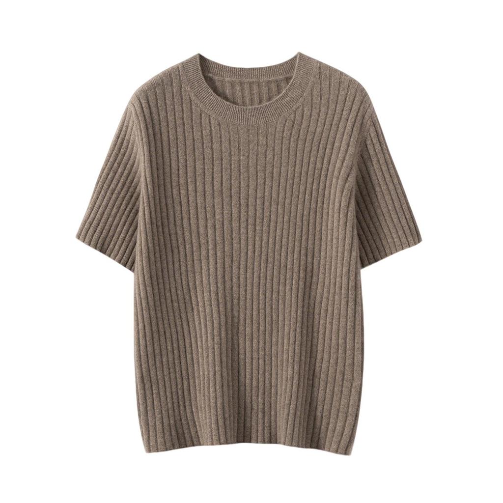100% Pure Cashmere Round Neck Knit Short Sleeve Sweater