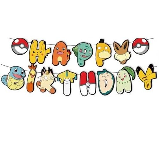Classic Pokémon Theme Party Decoration Set - Includes 18 themed balloons featuring popular characters + 13 cake toppers 1 decorative flat ribbon.