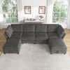 Modular U-/L-Shaped Corner Sofa, Combinable 6-Seater with Storage Stool, Cloud Design, Chenille Fabric, for Living Room, Apartment and Bedroom, Grey.
