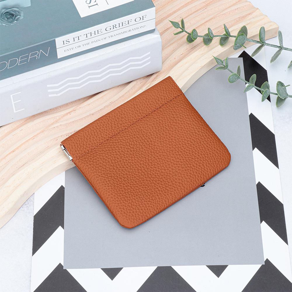 

2024 Новый Кошелек для монет из натуральной кожи, первый слой из коровьей кожи, мини-кошельки для женщин, автоматическое закрытие, маленькие кошельки, держатель для карт коричневый