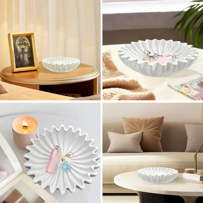 Sancks Serving Dish Artistic Scalloped Resin Decorative Bowl For Living Room Bedroom Storage And Display