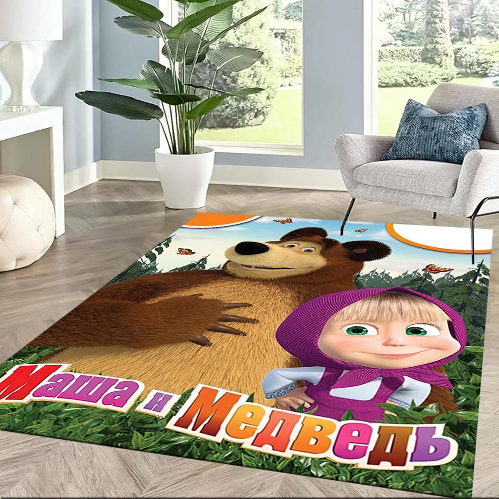 Masha Bear Area Rug Design for Game Room Dormitory Outdoor Hallway Antislip Carpet Anime Office Decor Birthday/Christmas Gift