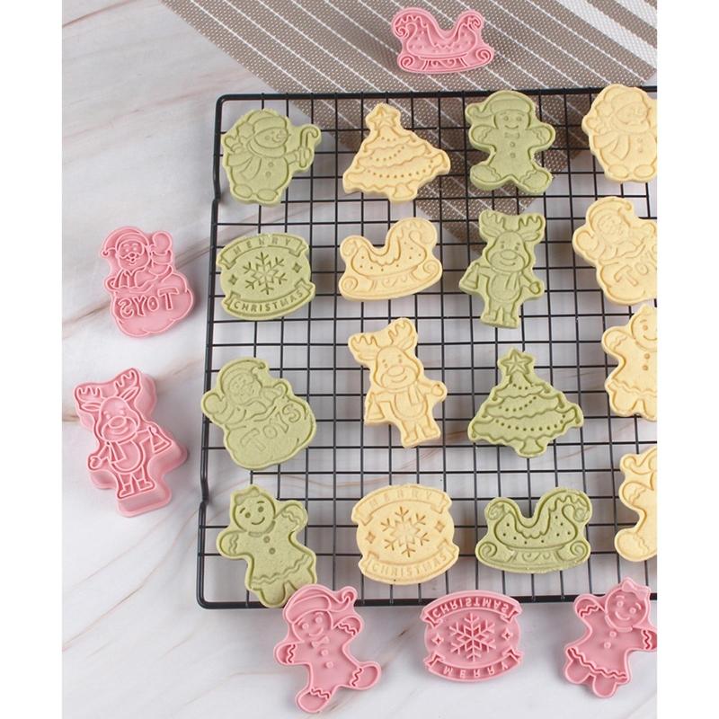 8 Pack 3D Frosting Cookie Cutter Plastic Push-type Household Cookie Baking Molds