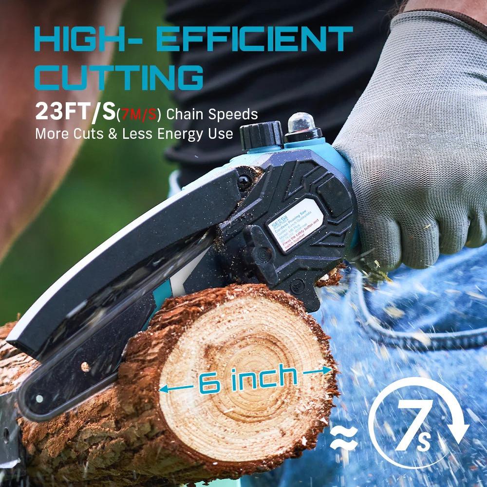 6'' Cordless Rechargeable Handheld Electric Saw Woodworking Garden Pruning Power Tool Portable Mini Chainsaw