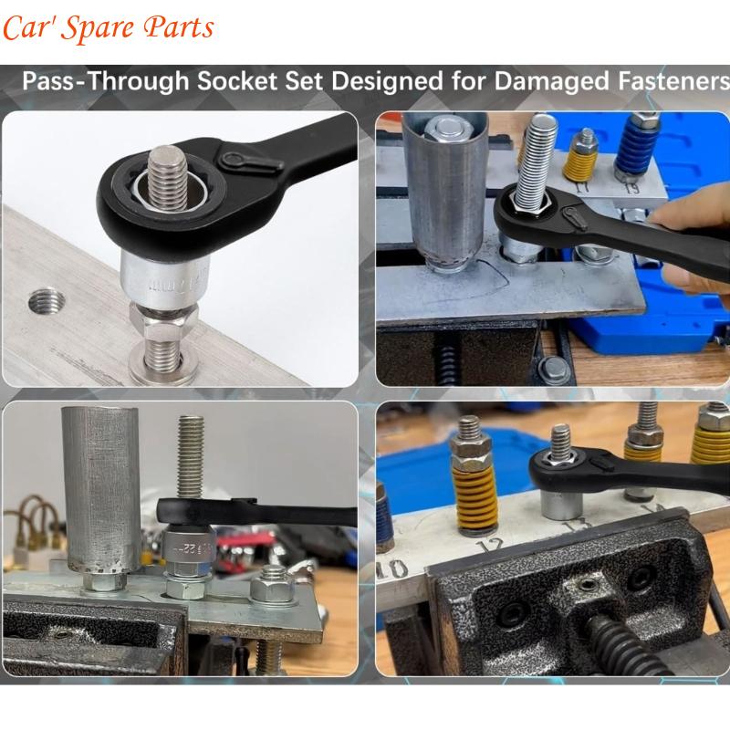 Y4UA 14 Piece Pass Through Socket Set SAE Standard Impacts Ready For Automotive And Machinery Maintenance Mechanical Repairs