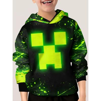 Glowing Face Print Kid's Hoodie Unisex Pullover Casual Hooded Long Sleeve Top Girl's & Boy's Outdoor Clothes For Spring Fall