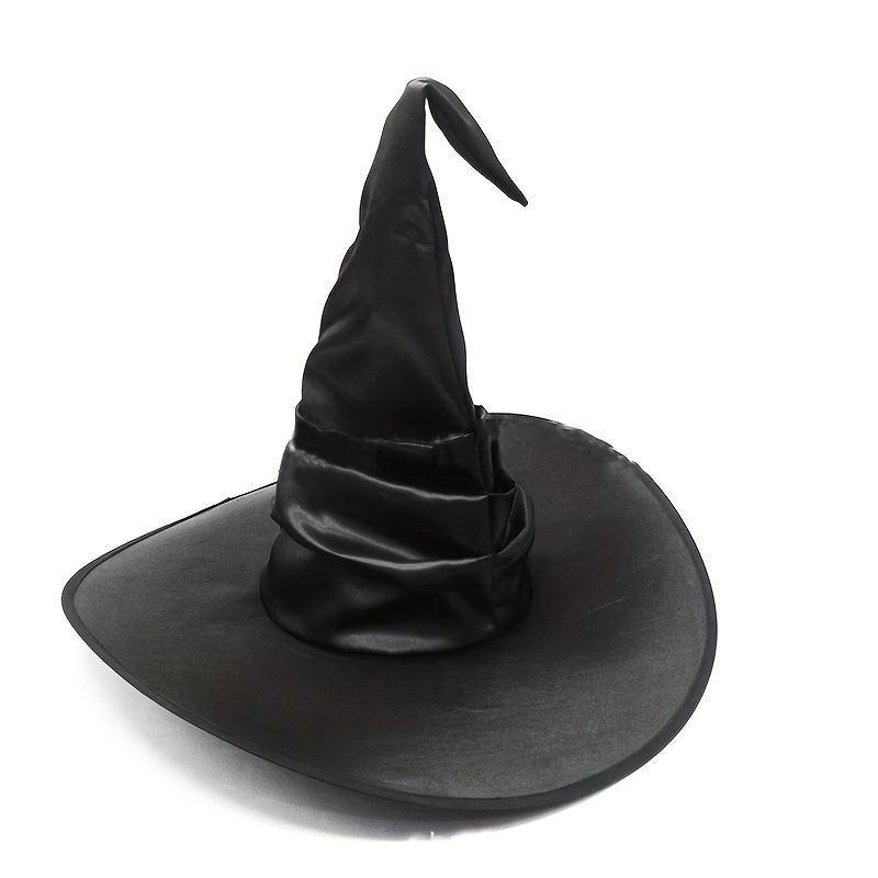 Black Pleated Witch Hat Costume Prop - One Size for Halloween Parties