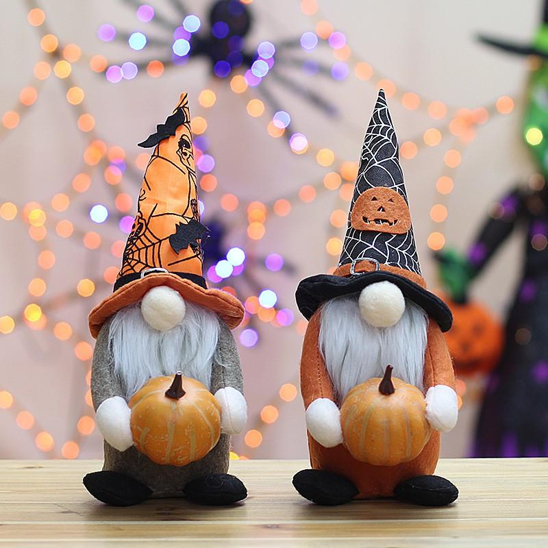 Halloween Decorative Gnome Figurine With Pumpkin Bat Motif Faceless Dwarf Ornament Home Tabletop Display