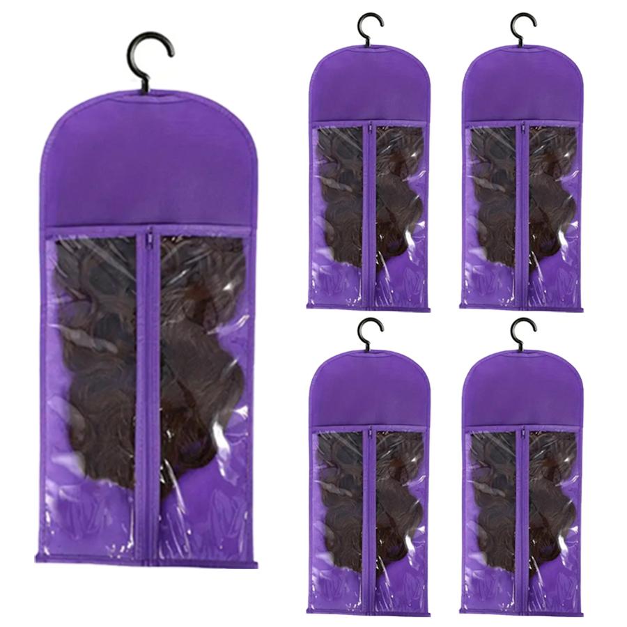 5 Groups Wig Storage Bags with Transparent Dust-Proof Covers and Durable Hangers(5Dust Covers + 5 Hangers)