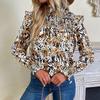 2025 Autumn and Winter New Long Sleeve Leopard Print Women's Half Turtle Collar Flying Sleeve Shirt for Women