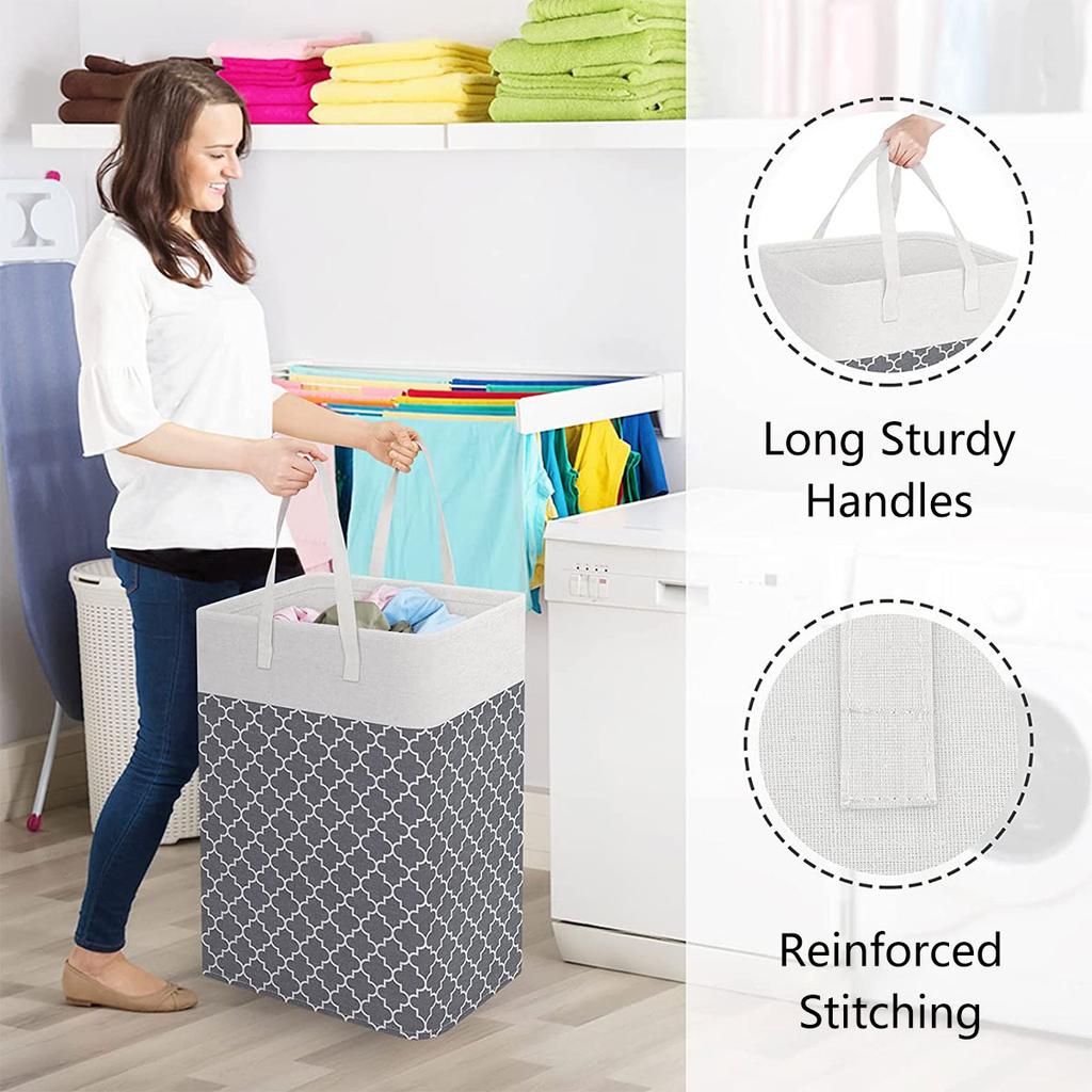 75 Large Capacity Laundry Basket Collapsible Laundry Storage Basket Waterproof Cotton Linen Laundry Hamper with Handles