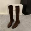 Quality Women Boots Luxury Suede Casual Boots Designer Square Head Slim Long Booties Vintage Women Knee High Boots Bottes Femmes