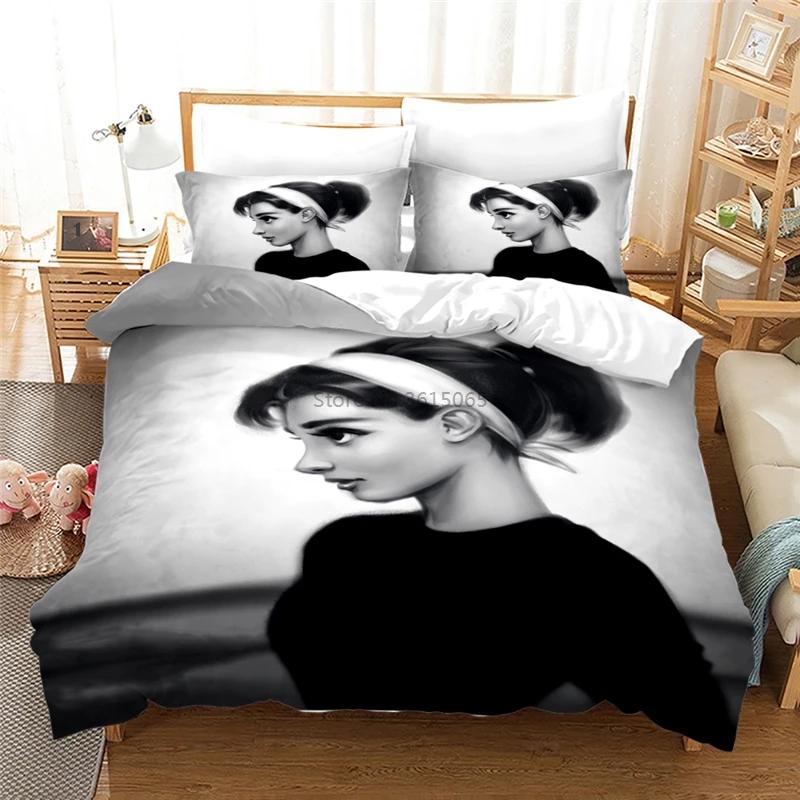 Audrey Hepburn 3D Duvet Cover Set with Pillowcase Printed Bedding Set Single Double Twin Full Queen King Size for Bedroom Decor