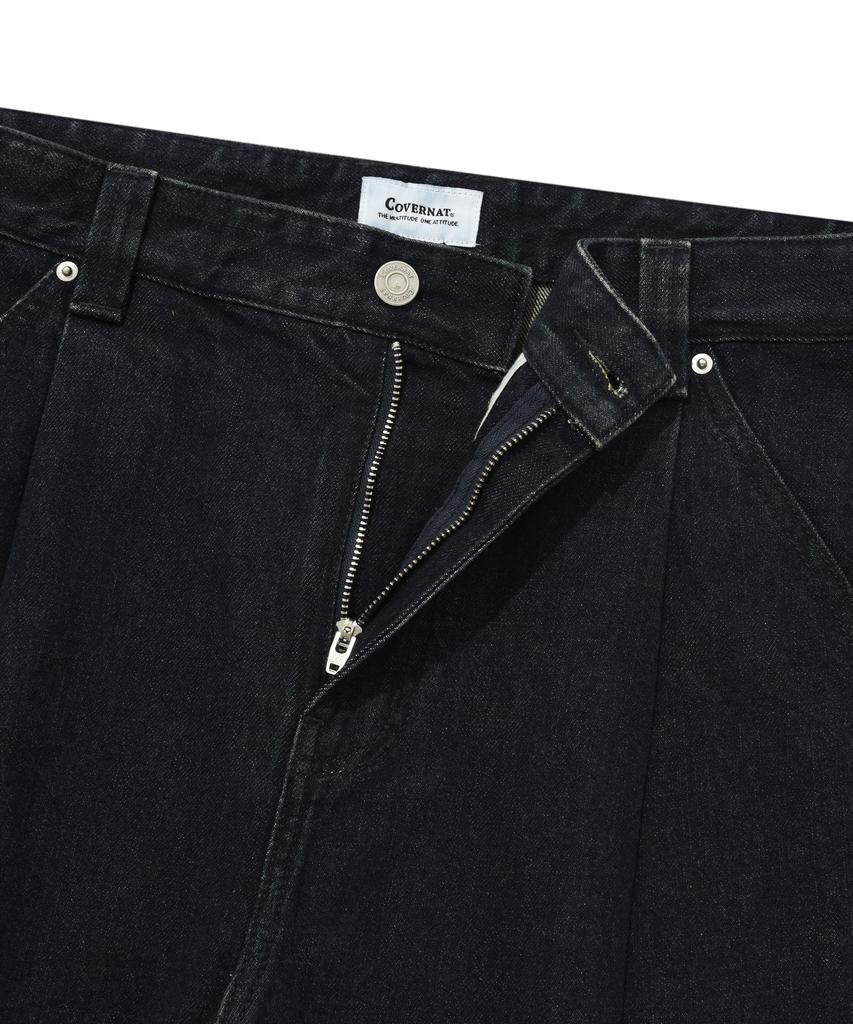 COVERNAT Denim One-Pleat Wide Pants Navy