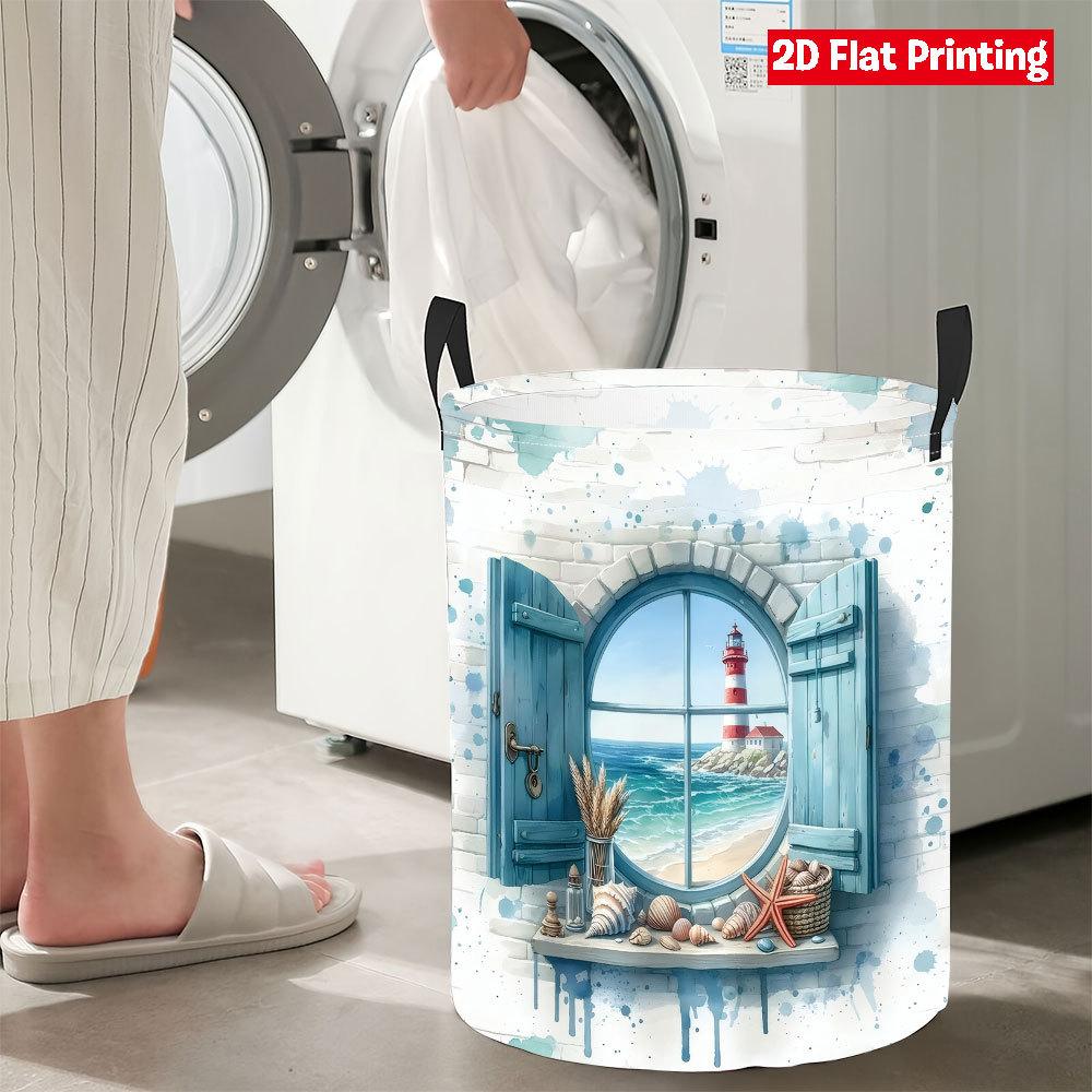 Collapsible Laundry Basket Large Round Waterproof Fabric Hamper Dirty Clothes Storage Bin Toy Organizer with Handles