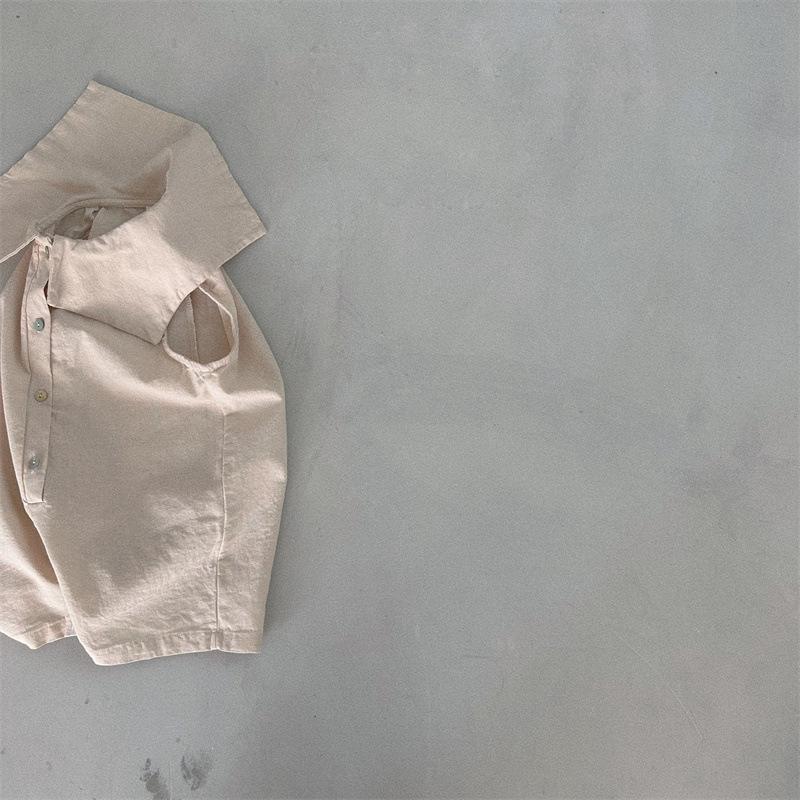 Kids' Korean Summer Jumpsuit: Large Lapel, Sleeveless, Loose Fit, for Boys & Girls, Small/Medium