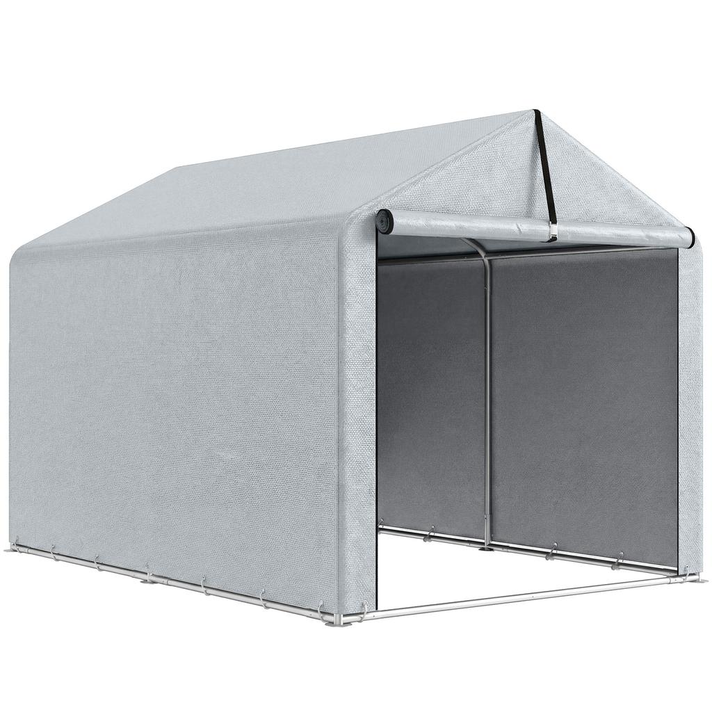 Tenda Deposito Impermeabile per Giardino, Riparo per Moto con Porta Arrotolabile, per Bici Moto 162 x 221.5 x 163 cm, Grigio Chiaro