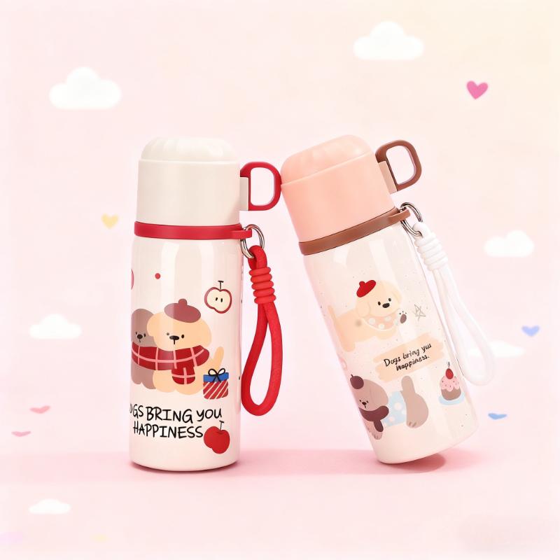 High-value Stylish Dual-drink Children's Cup 316 Stainless Steel Vacuum Insulated Cups Cute Cartoon Portable Straw Cup Bottle