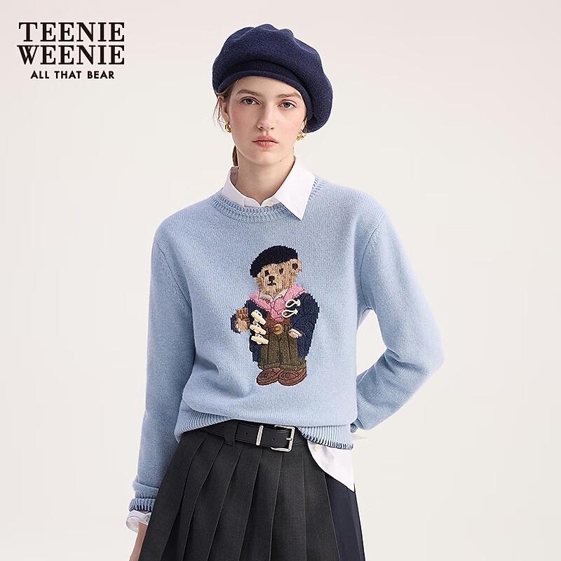 Teenie Weenie Women's Bear Graphic Round Neck Pullover Sweater