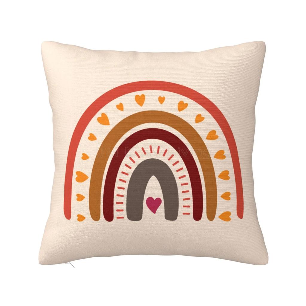 Boho Rainbow Throw Pillow Cover Bohemian Baby Nursery Cotton Polyester Pillow Case Neutral Rainbow Sofa Couch Decor X Inch