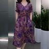New Arrival Summer Short Sleeve Midi Dress - Waist Cinching, Tummy Concealing, Fake Two-Piece with Pockets.
