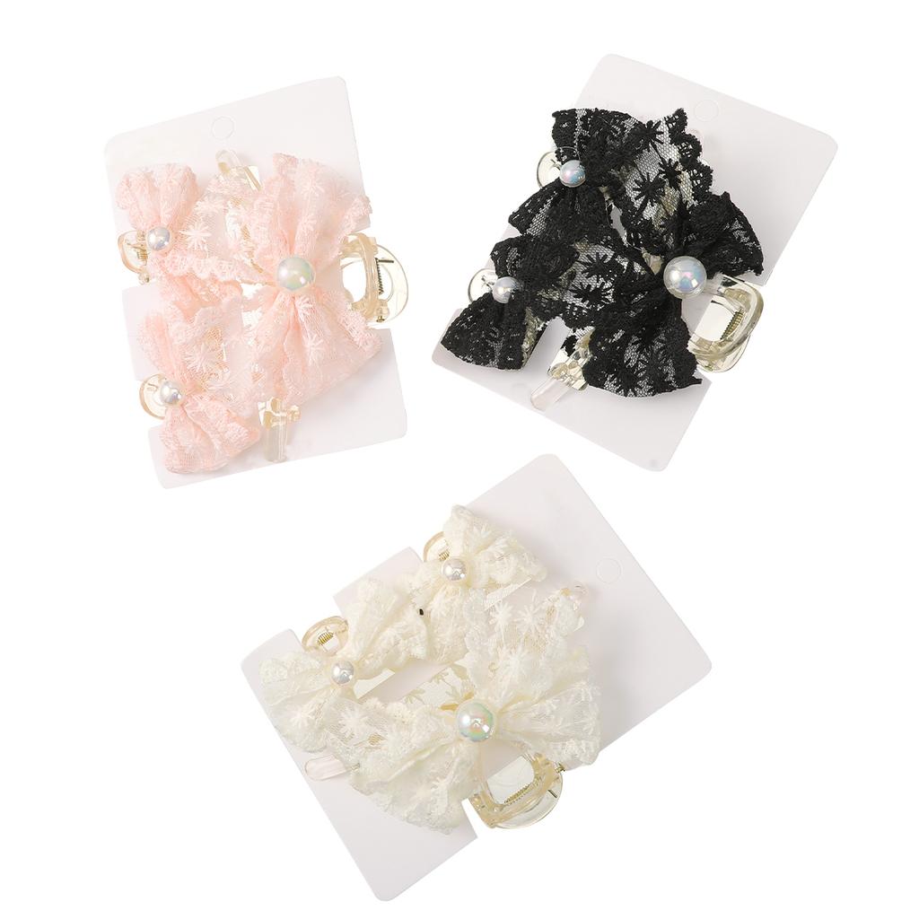 AWAYTR Mesh Pearl Bowknot Hair Claws Elegant Hair Clips Crab For Women Girl Gift Hair Accessories Valentine Headwear