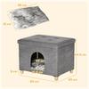 Cat House Pouf Footstool Padded with Removable and Washable Cushion, Grey