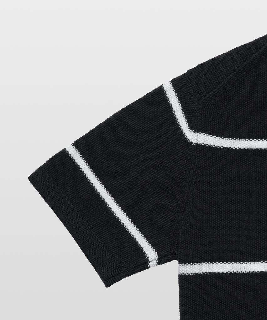 MANNERGRAM Striped Boat Neck 100% Cotton Short Sleeve Knit Black