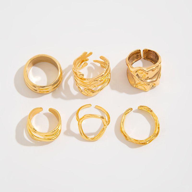 

6-Piece Set Cut Out Asymmetrical Ruched Ring Suit European and American Fashion Travel Photo Matching Ring Combination Light Gold