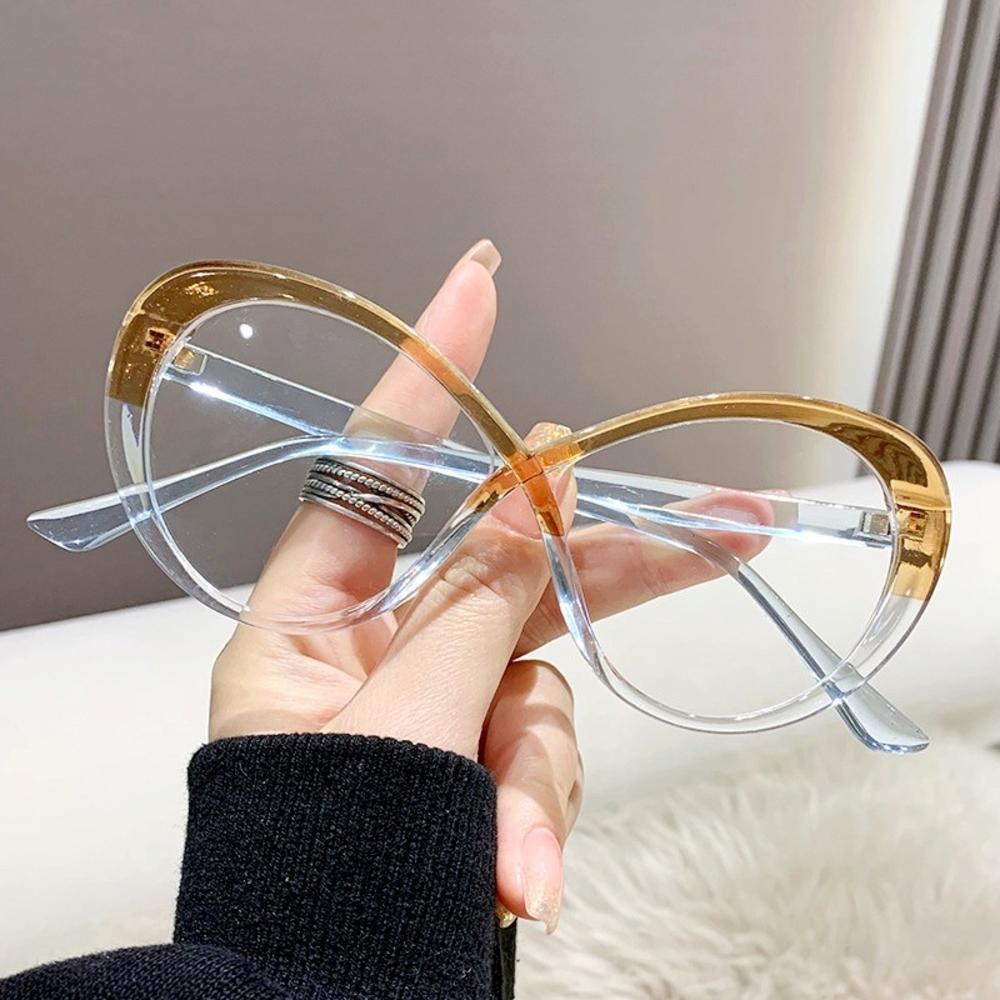 Vintage Oval Frame Glasses Oversized Cat Eye Eyeglasses Candy Color Anti-blue Light Eyewear Stylish Fake Glasses Computer Goggle