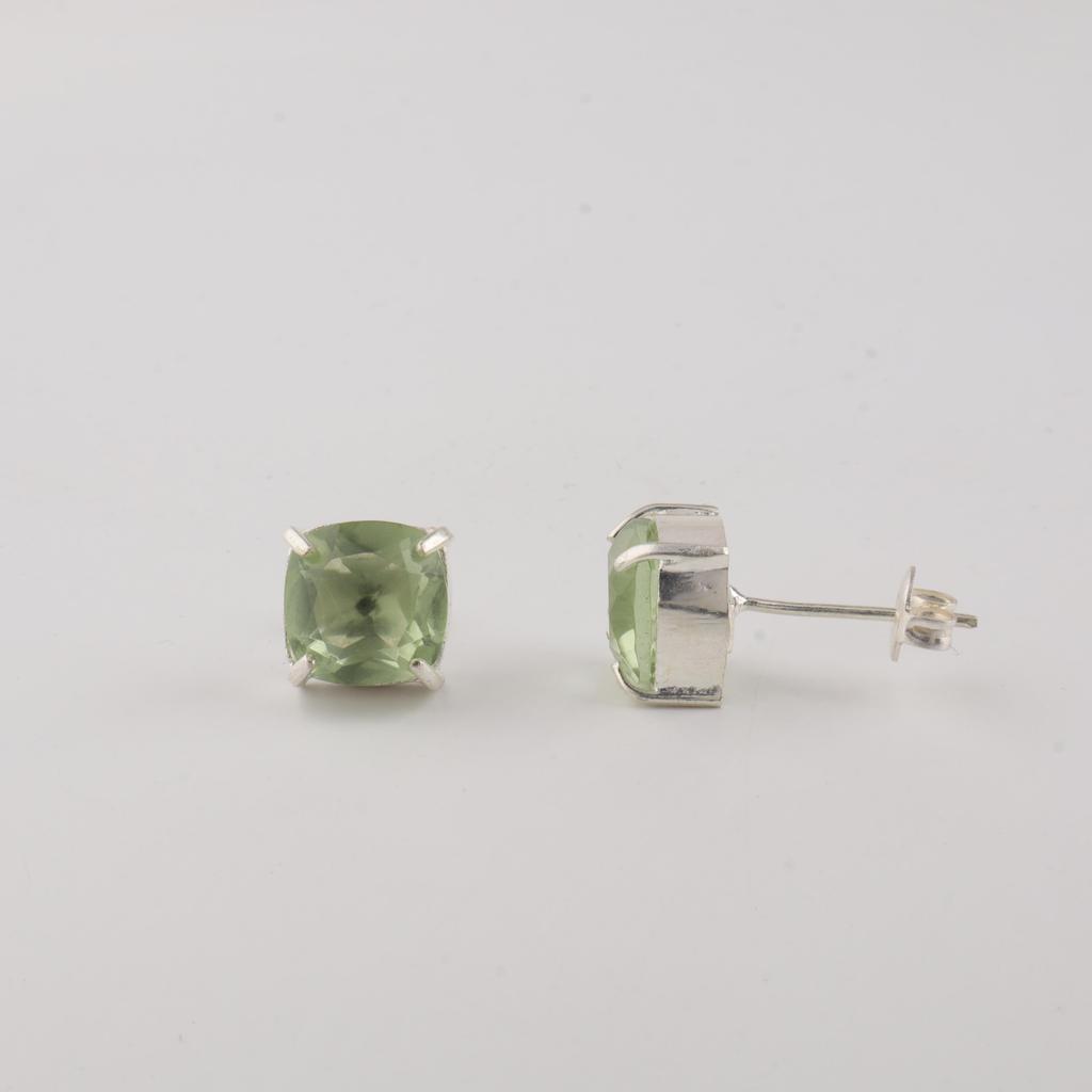 Green Amethyst Gemstone 925 Sterling Silver Jewelry Handmade Studs, Light-Weight Earring 1" For Her EE-181-12