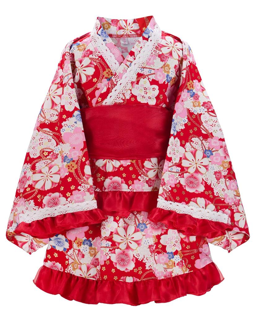 [ReliBeauty] Yukata-Kleid für Kinder, Mädchen, Separat, Spitze, Rüschen, 100% Baumwolle, Feuerwerksfest, Sommerfest, Stilvoll, Niedlich, Heiko Obi