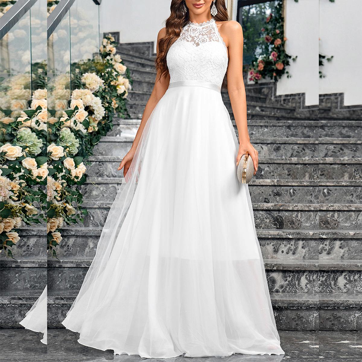 

Новое весенне-летнее однотонное кружевное сетчатое без рукавов элегантное облегающее банкетное женское вечернее платье XL белый