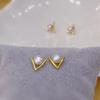 French Gold V-shaped Simple and Beautiful Stud Earrings Natural Freshwater Pearl Stud Earrings Women's Sterling Silver Niche Design High-end Earrings