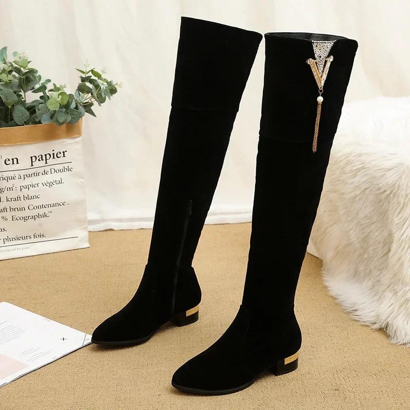 Large Size Winter Over The Knee Boots Women Stretch Fabric Women Thigh High Sexy Woman Shoes Long Bota Feminina