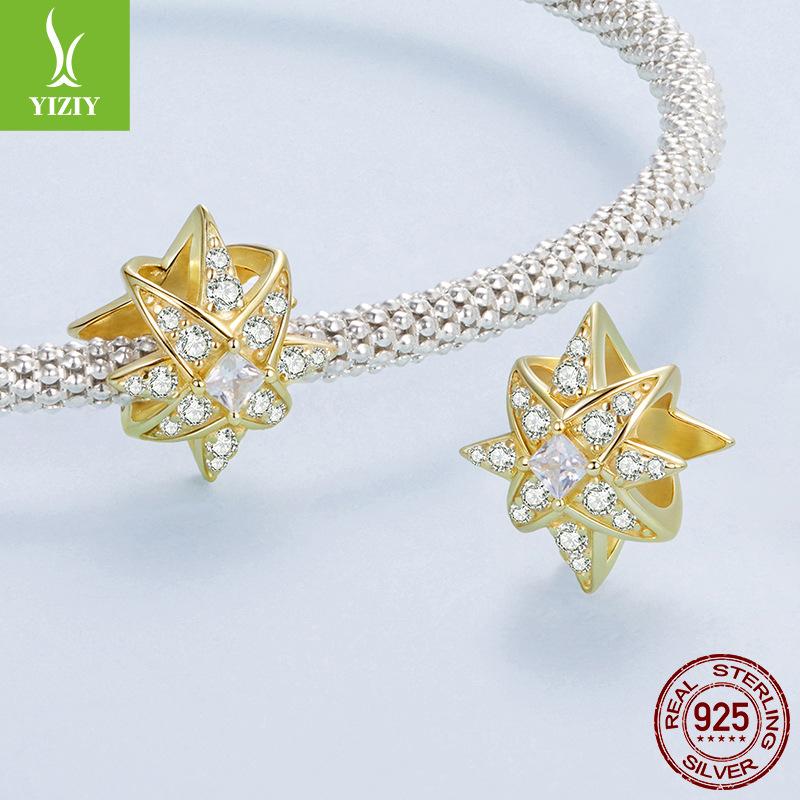 Full Of Zircon S925 Sterling Silver Mango Beads Accessories Classic Fashion Star Diy Beads