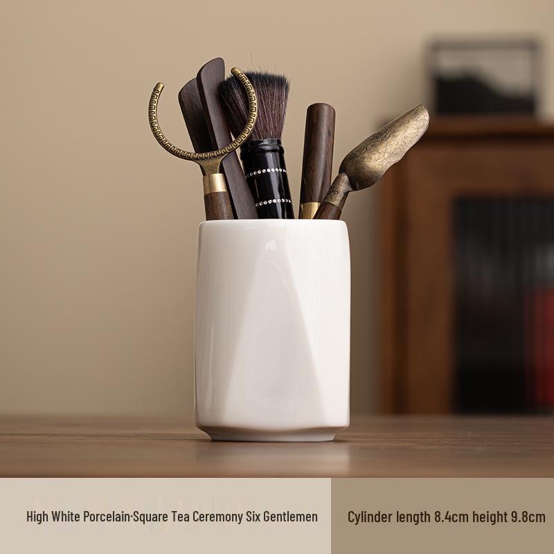 White Porcelain Kung Fu Tea Ceremony Set: 6-Piece Accessory Kit with Tea Clip, Needle, Teapot Brush for Home Use