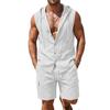 Men's Linen Hooded Shirt & Shorts Two-Piece Summer Set in Stock