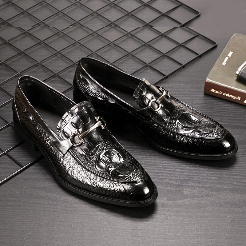 Crocodile Pattern Business Shoes Men Genuine Leather Horsebit Loafers British Style Moccasins Men Party Wedding Dress Shoes
