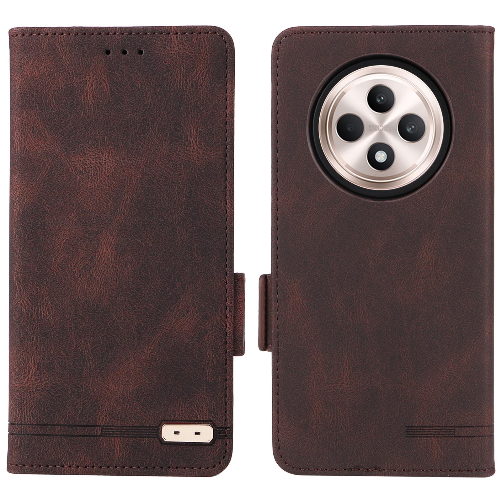 

For Oppo Reno12 F 5G Case Hardware Decor Leather Wallet Phone Cover Coffee
