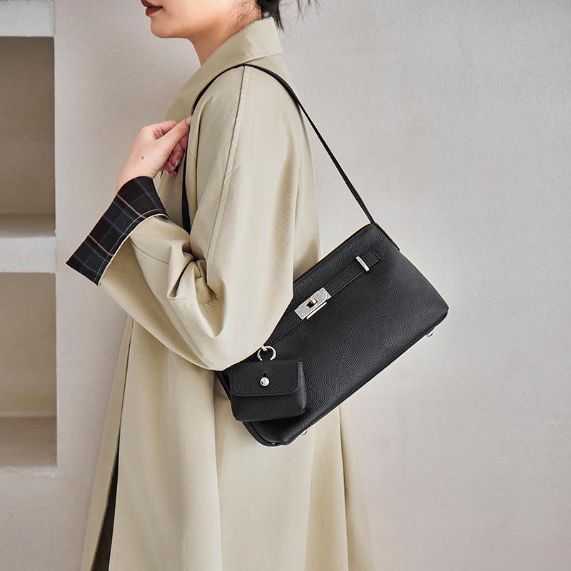 First Layer Cowhide Commuter Armpit Bag Portable Oblique Hobo Small Square Bag Versatile Fashion Women'S Bag